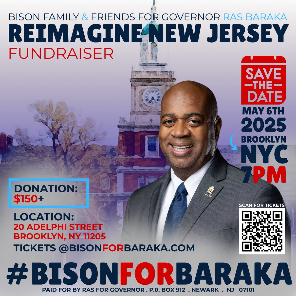 Family, this is the first of two important fundraisers happening for <a href="/rasjbaraka/">Ras J. Baraka</a> in #Brooklyn #NYC in May. We stand with #RasBaraka for Governor on #NewJersey. Let's go #HowardU. Let's do our part! NJ needs Baraka! Repost. bisonforbaraka.com/tickets/