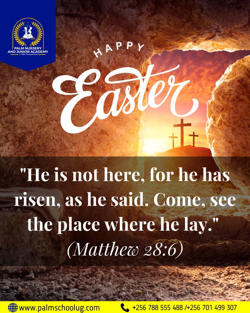 PALMSCHOOL2014's tweet image. He is Risen! ✨  
“He is not here, for He has risen, as He said.” Matthew 28:6  
Wishing you a joyful and blessed Easter filled with hope, love, and new beginnings 🌅✝️💛  

#HeIsRisen #HappyEaster #Faith #NewBeginnings #EasterSunday #palmschoolmukono