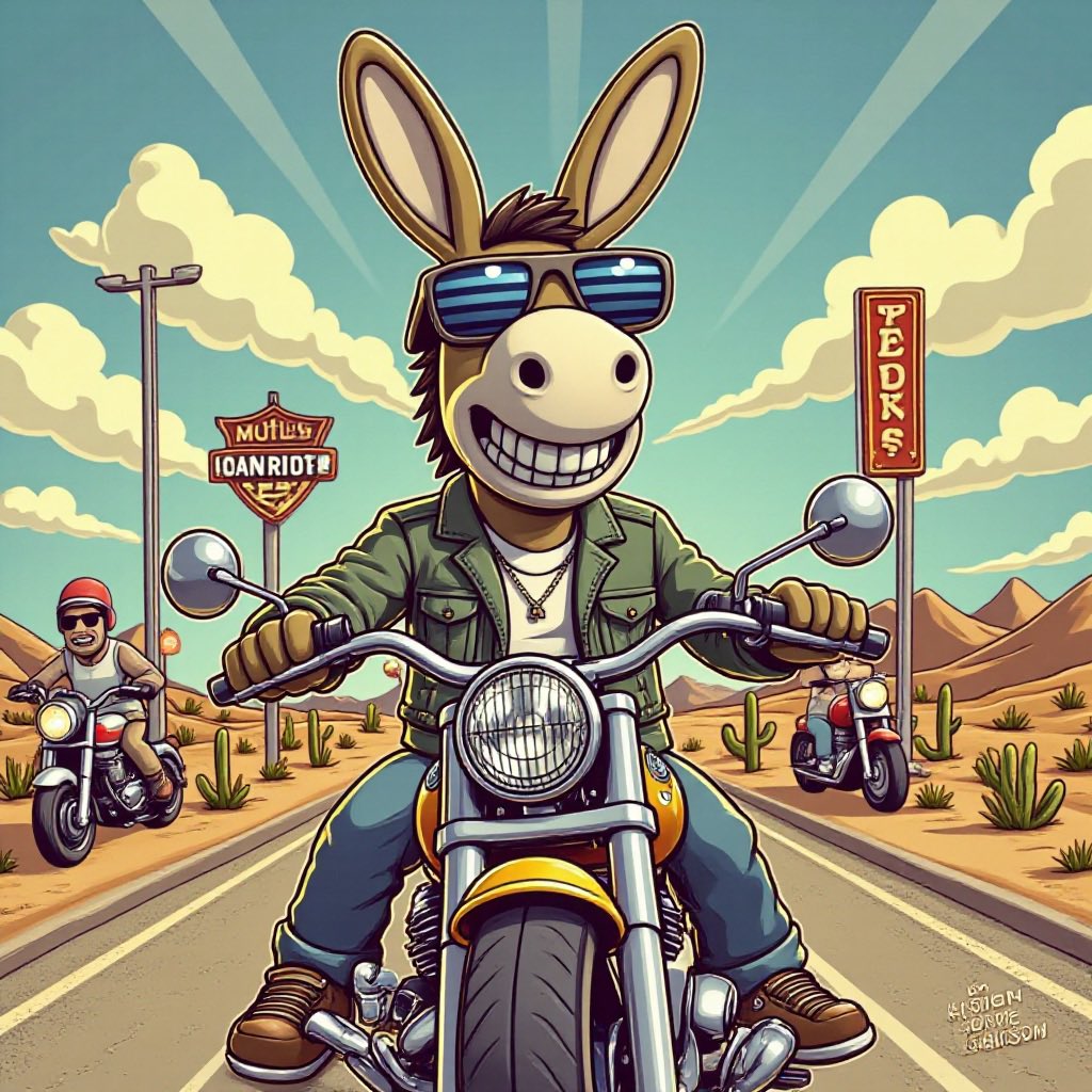 GDKMeme's tweet photo. GOLD DONKEY – Ride or Don’t!

Out in the crypto wild west, one legend leads the pack:
Gold Donkey – leather jacket on, shades gleaming, engine roaring.
He’s not just riding the road… he’s blazing his own trail through the blockchain badlands.

[https://t.co/2dYoT5lvC8]

But here’s the deal:
Just because the ride looks smooth and the crew rolls deep, doesn’t mean the road’s safe.

DYOR – Do Your Own Research.
Before you hop on any crypto highway, know the route.
Scams and potholes are real – don’t get rugged chasing mirages.

Ride smart. Ride free. Ride informed.
#GoldDonkey #CryptoCruiser #DYOR #BlockchainOutlaw #NotFinancialAdvice
#Bitcoin #DOGE #coin 
#cryptocurrency 
#crypto #PEPE #fun