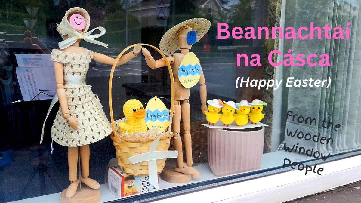 Beannachtaí na Cásca! It's pronounced 'ban-ach-tee nah kaska' and means Happy Easter in Irish.
The Wooden Window People have really gone to town this time! May your Easter be blessed, peaceful and joyful.