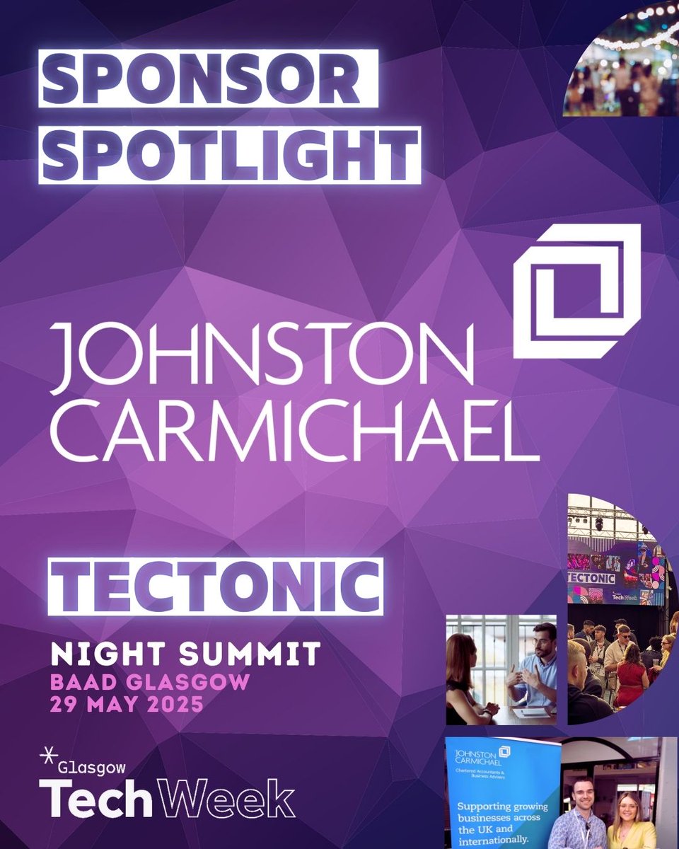 TecTonic_MVMT's tweet photo. We’re thrilled to welcome back @JC_Accountants Chartered Accountants and Business Advisers as a sponsor for this year’s TecTonic Night Summit on 29 May as part of Glasgow Tech Week!
https://t.co/yhwEVf3FsQ https://t.co/auczEyGI3V