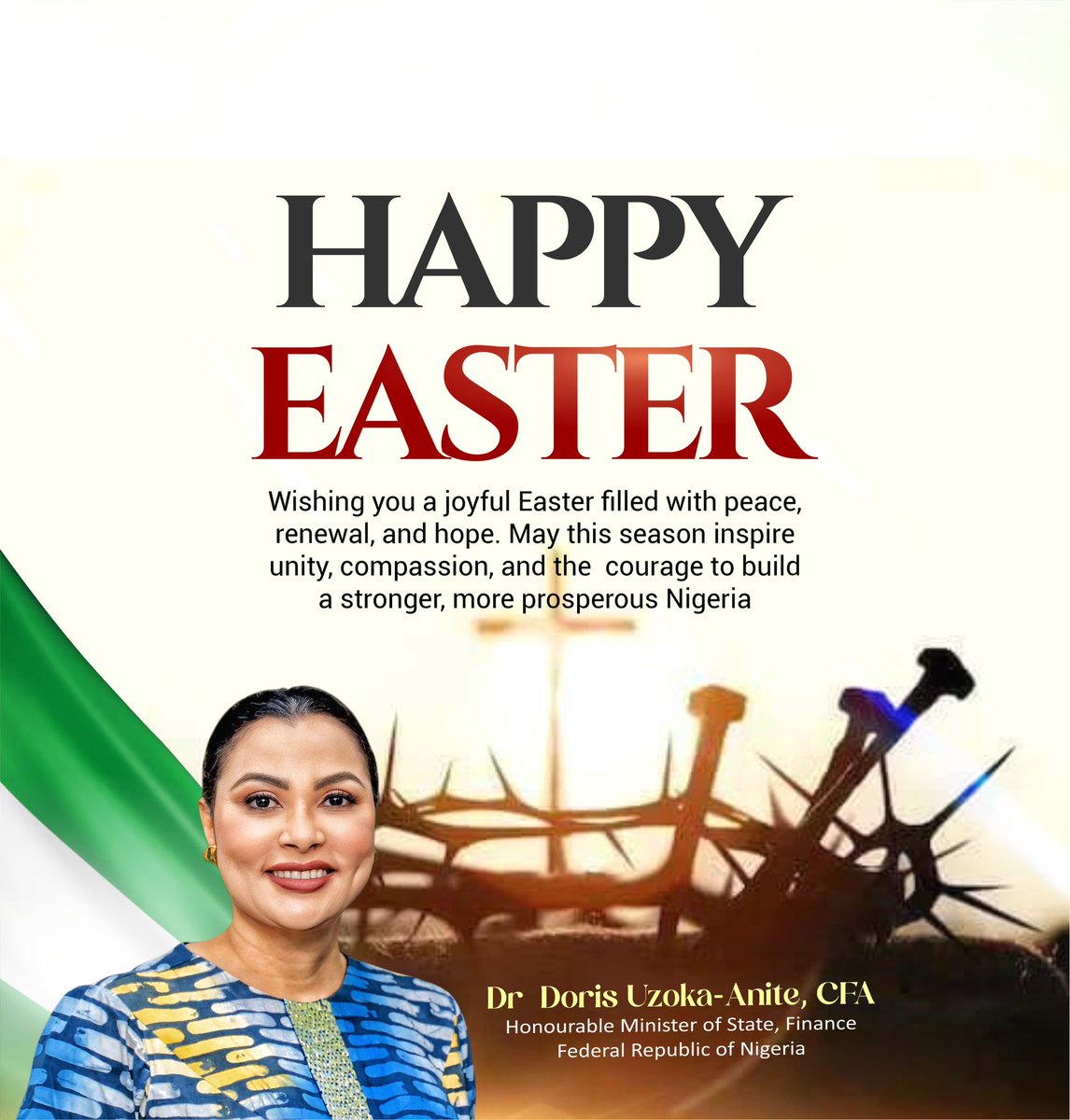Celebrating the spirit of Easter with gratitude and hope. May this sacred season bring renewal, unity, and the strength to build a better tomorrow for all Nigerians. 🕊️✝️💚 #HappyEaster