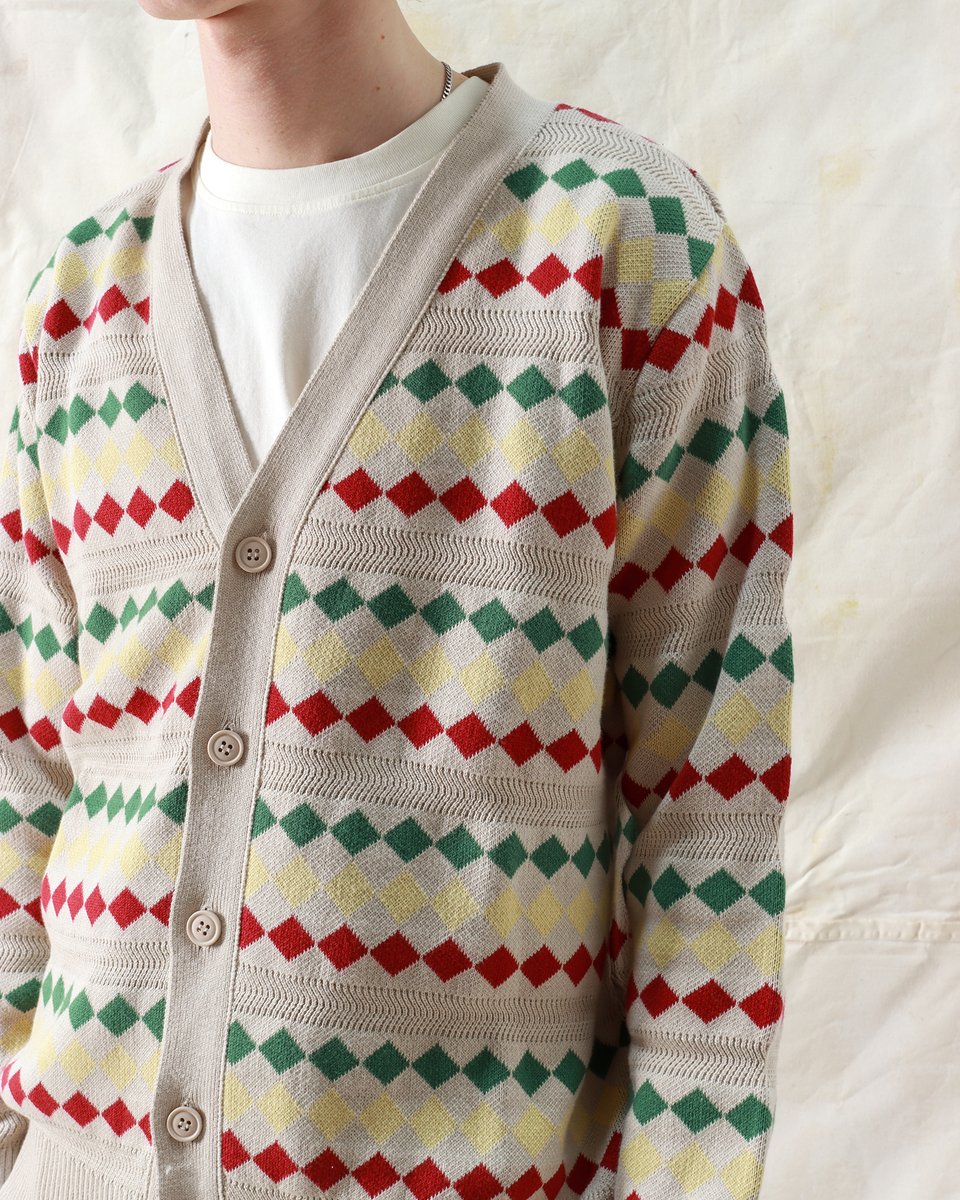 far___afield's tweet photo. Inspired by a knit worn by iconic Brazilian musician Gilberto Gil in the late 1960s, our Gilberto Cardigan features a statement jacquard design - blending alternating weaves with a tricolour diamond stripe for maximum interest and breathability.

https://t.co/enfNwolSzf https://t.co/7zckD2oZUj