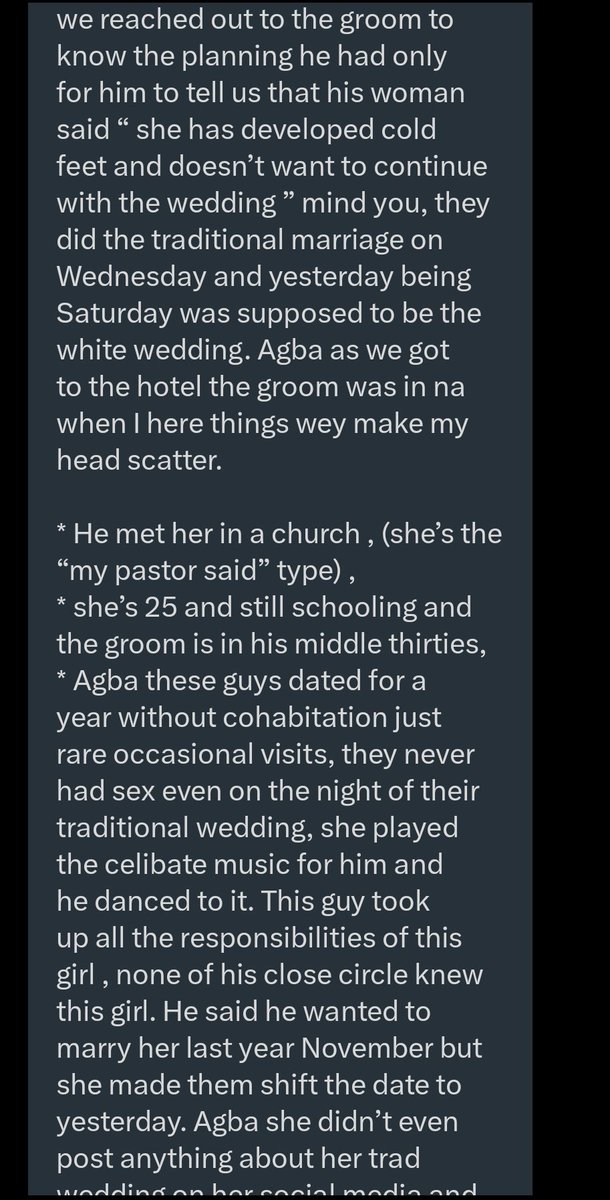 jon_d_doe's tweet photo. She is not a virgin.

She canceled the wedding because he was going to find out that she lied.

Her pastor has been sleeping with her.

He was stupid, but thank God the wedding was canceled.

He should go and collect the bride price, &amp; free that hypocritical church olosho.

End. https://t.co/mjgJosQKKd