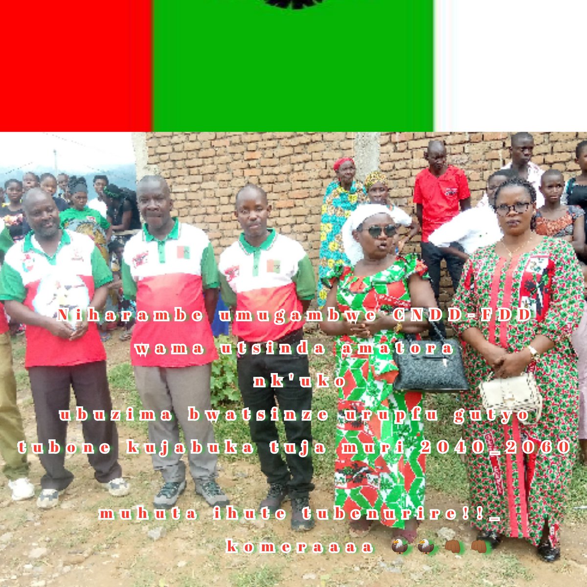 CNDDFDDMuhuta's tweet photo. Ubuserukizi bw'umugambwe mwiza CNDD-FDD muri MUHUTA Com. bubipfurije umusi mukuru mwiza wa Pasika ku bagumyabanga no ku bakunzi b'umugambwe CNDD-FDD.
Tuboneyeho kubibutsa ko gushigikira twese imbonakazoza y'igihugu cacu; ugusabikanya navyo bikomeza akarangamutima k'abagumyabanga. https://t.co/W3wra93j82