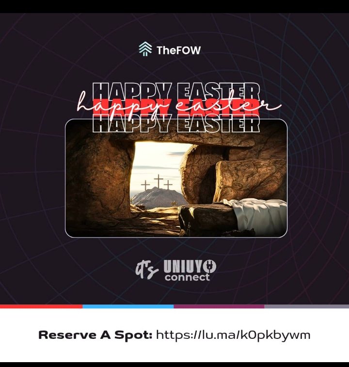 BeeJavish32426's tweet photo. Happy Easter!👑

Christ is risen, and in that same grace, we are up and working to give you an unforgettable experience.

Just like His ressurection sticks to history, let's make UNIUYO CONNECT  memorable!

Reserve your seat: https://t.co/mLrddgBwjw

#Easter #UNIUYOCONNECT#TheFOW https://t.co/hjwAmwy2Hs