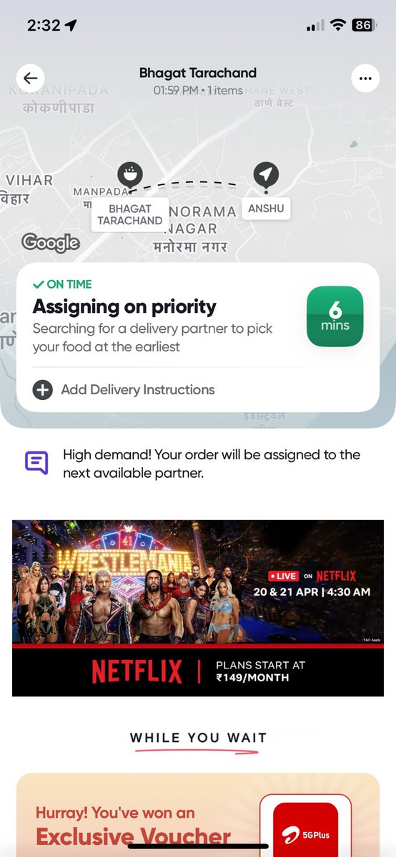 VinayJindal96's tweet photo. @SwiggyCares @jagograhakjago Misleading information by Swiggy, order placed on 1:59PM with estimated delivery by 30mins and it is well above 30mins still it is showing on time.
Order delayed and misleading Info provided. Order##204107316168970 https://t.co/ax82nojIJV
