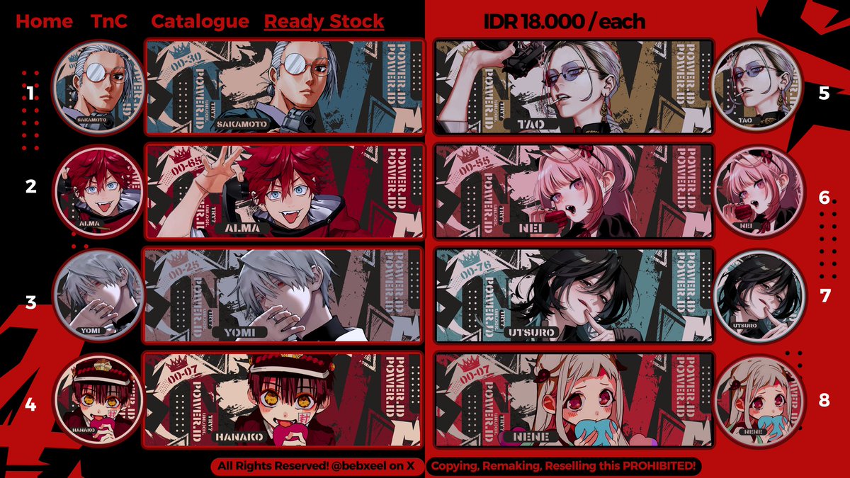 bebxeel's tweet photo. HELP RT boleh? Thank you! 

Halo, bebel bawa layout ready stock anime / 2D, manga gokurakugai, sakamoto, hsr, genshin, jibaku shounen, tot dll. 
Untuk booking fee +3K/each dan mulai bisa di booking jam 17.00 nanti. 
Normal price bisa di take di jam 19.30 WIB.
#zonauang #zonajajan https://t.co/M0pUzYYDBQ