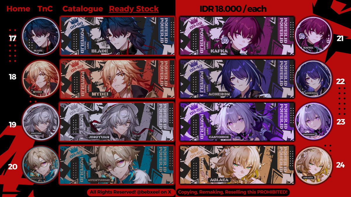 bebxeel's tweet photo. HELP RT boleh? Thank you! 

Halo, bebel bawa layout ready stock anime / 2D, manga gokurakugai, sakamoto, hsr, genshin, jibaku shounen, tot dll. 
Untuk booking fee +3K/each dan mulai bisa di booking jam 17.00 nanti. 
Normal price bisa di take di jam 19.30 WIB.
#zonauang #zonajajan https://t.co/M0pUzYYDBQ