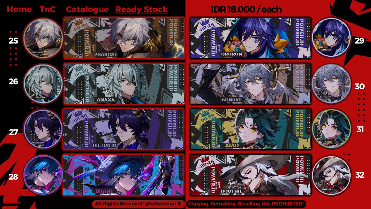 HELP RT boleh? Thank you! 

Halo, bebel bawa layout ready stock anime / 2D, manga gokurakugai, sakamoto, hsr, genshin, jibaku shounen, tot dll. 
Untuk booking fee +3K/each dan mulai bisa di booking jam 17.00 nanti. 
Normal price bisa di take di jam 19.30 WIB.
#zonauang #zonajajan