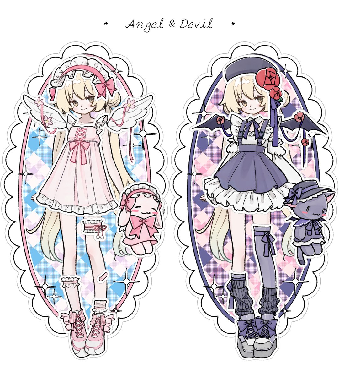 25.04.14. [개인작] - Angel&amp;Devil
2달 전부터 네이버 OGQ마켓 컬러링 도안 신청을 조금씩 해왔었는데요. 드디어 신청했던 것들 전부 통과했습니다! o(>u<)o 기뻐요.
#캐릭터 #캐릭터일러스트 #개인작 #옷입히기 #종이인형 #소녀 #그림