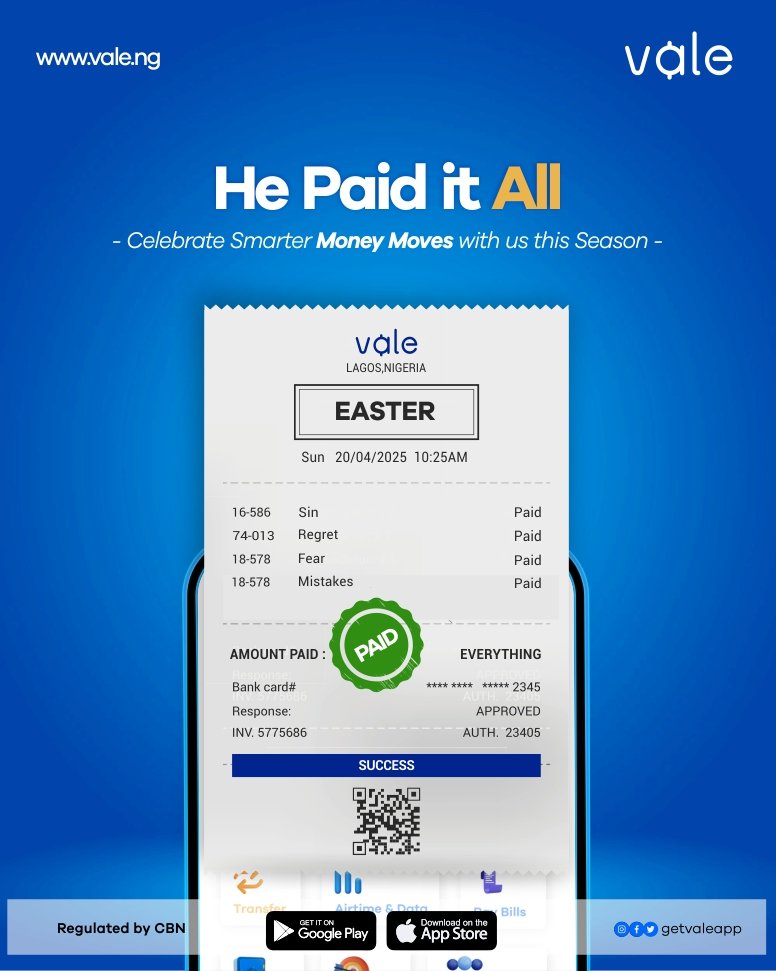 getvaleapp's tweet photo. Happy Easter from all of us at Vale.
Have a blessed and joyful celebration.
#Vale #Valefinance https://t.co/dIZQAg4XYK