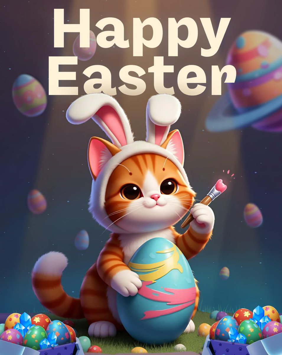 Catmoonity's tweet photo. Happy Easter from the fluffiest galaxy! 🐣🌼

May your day be full of Shards, fun, and space vibes 💫

🔗 https://t.co/RMuawmqKZt

#Catmoonity #Easter #HappyEaster #Game #Telegram