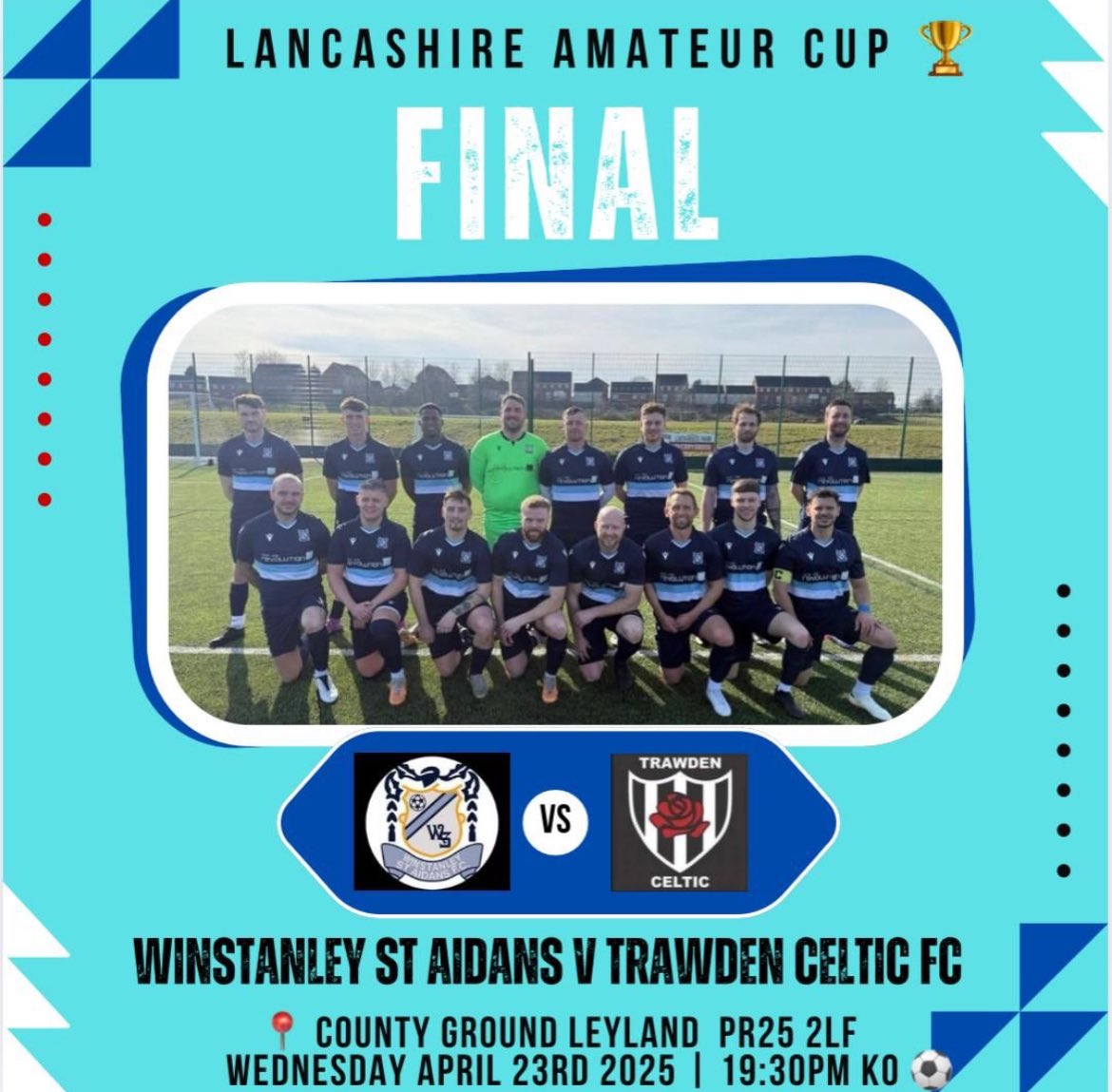 WinstStAidans's tweet photo. After a light training session yesterday our attention turns to Wednesday in what is a huge game for the club. Another @LancashireFA Amateur Cup final. Any support is more than welcome and greatly appreciated.

#UTA https://t.co/CRGLgdK731