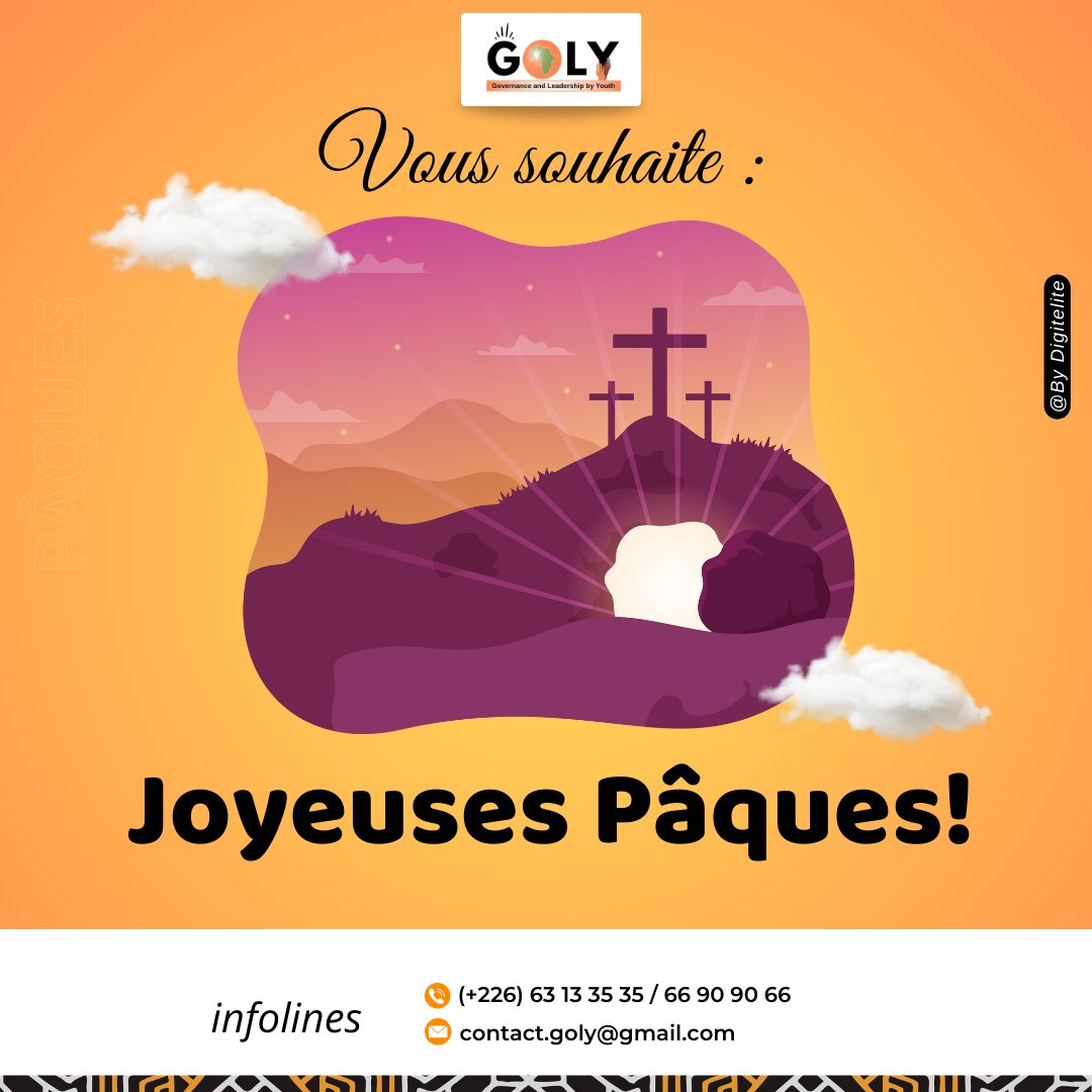 [ Joyeuses Pâques à toute la communauté chrétienne ] 

En cette période de renouveau et d'espérance, toute l'équipe de GOLY vous souhaite de joyeuses Pâques, remplies de paix, de foi et de moments partagés.

#GOLY