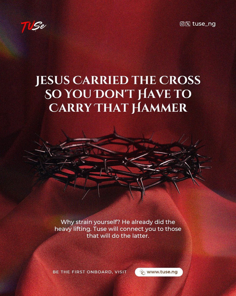 tuse__ng's tweet photo. Happy Easter from all of us at Tușe, Remember Jesus carried the cross so
you don’t need to carry that hammer.
That’s what Tușe is for — skilled hands, one tap away.
https://t.co/hhZ3y8FbHx | #Easter #TuseNg #Tuse https://t.co/lF5FTHZ5WY