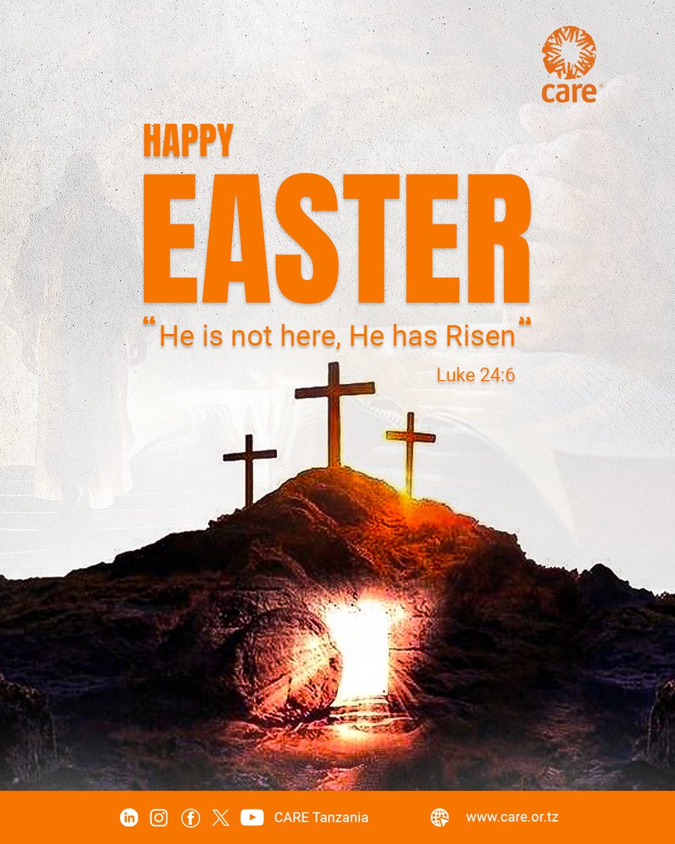 Happy Easter from CARE Tanzania!

Wishing you a joyful and peaceful #Easter filled with love, renewal, and hope.

May your heart be uplifted and your spirit refreshed as you celebrate with those you love.

#CARETanzania #Easter2025 #HeHasRisen