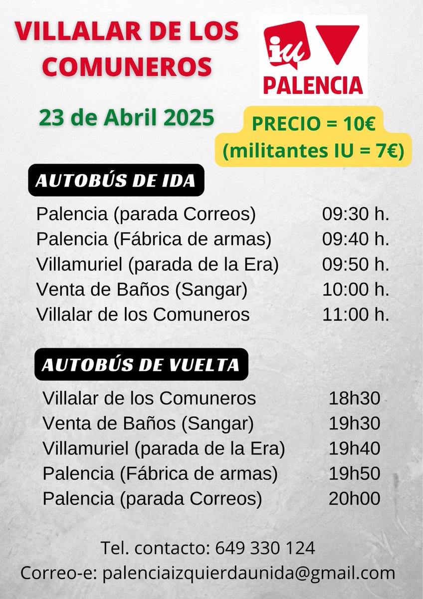 pcepalencia's tweet photo. AGENDA para este #Villalar2025. Viaje a #Villalar desde #Palencia por IU y eventos en la caseta del PCE  e Izquierda Unida de Castilla Y León
El PCE con su comunidad y la imperiosa necesidad de que sea el pueblo trabajador castellano el sujeto de transformación en esta tierra. https://t.co/bZ75Hts6O0