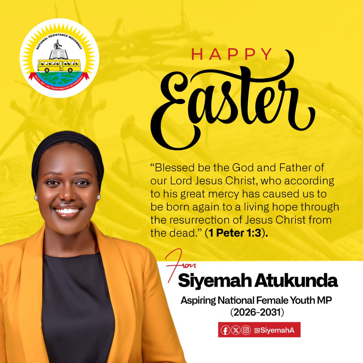 Happy Resurrection, Today we celebrate new life,hope &amp; transformation. As a young leader, I'm committed to rising up for our nation's youth, advocating 4 opportunities, empowerment, &amp; a brighter future. Let's resurrect our dreams &amp; work together towards a prosperous Uganda.