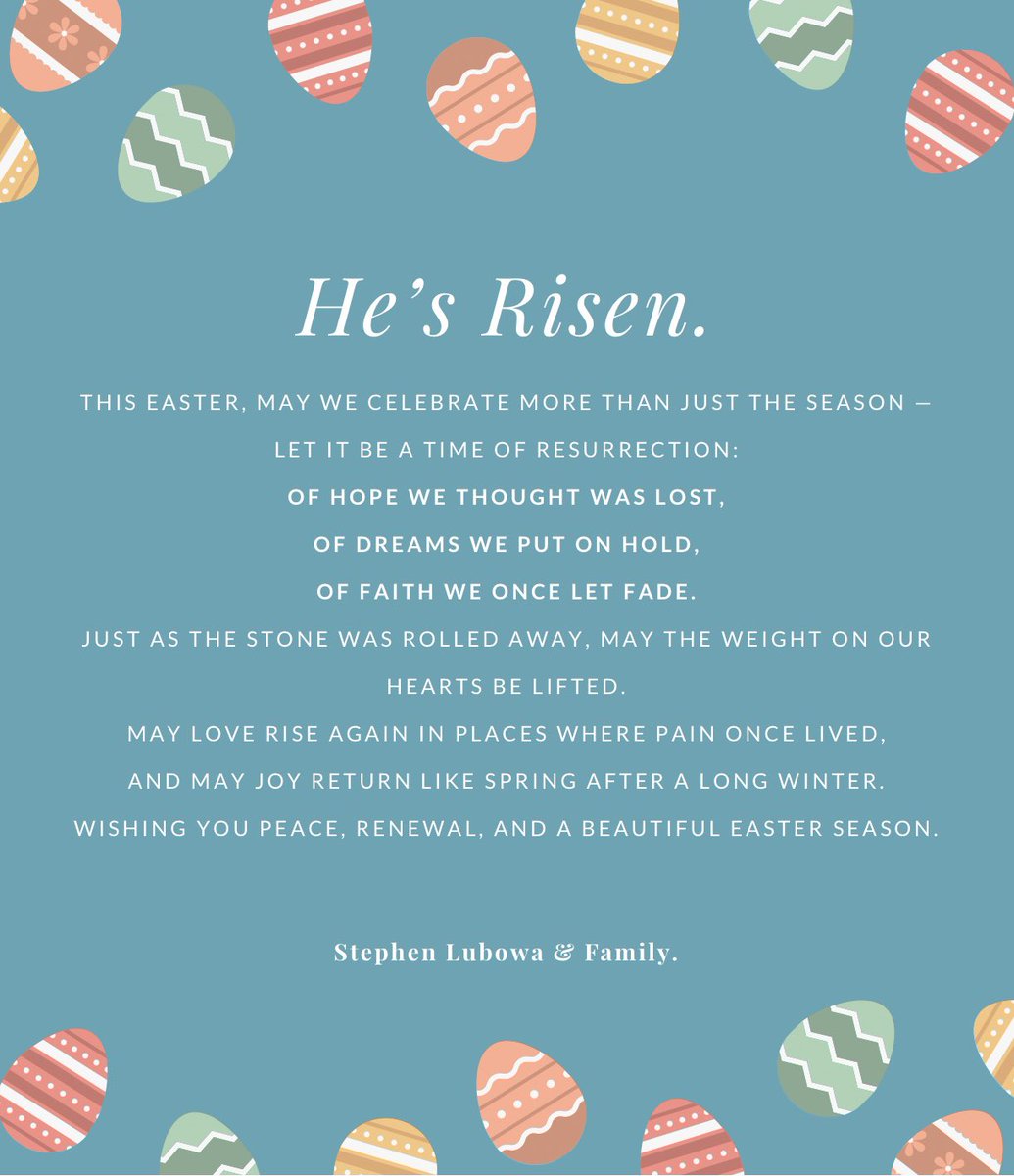 StephenLubowa2's tweet photo. Happy Easter to you and your family.🙏 https://t.co/HrIGIKkEFE