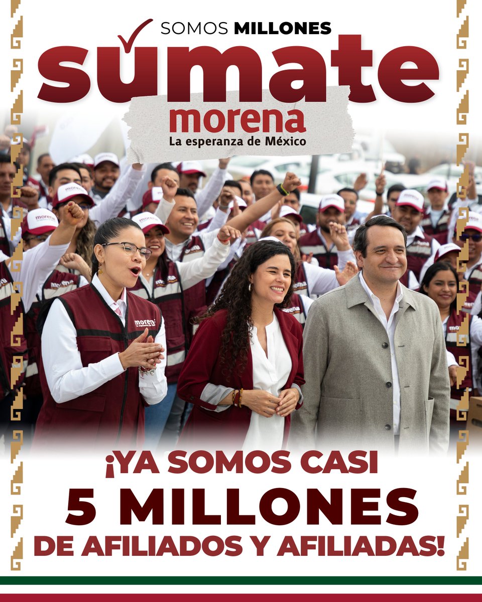 PartidoMorenaMx's tweet photo. ¡La meta de afiliación se cumplirá este año! 

Cada vez somos más los que creemos en un México con justicia, dignidad y derechos para todas y todos.

La Transformación sigue creciendo porque el pueblo está convencido de que este proyecto de Nación cumple.

Espéranos pronto en tu domicilio y súmate tú también.

#SomosMillones #SúmateAMorena
