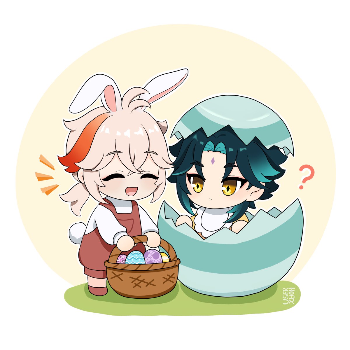 userhoax's tweet image. 🐰🐣 #kazuxiao #万魈 #xiaokazu #魈叶 #xiao #kazuha