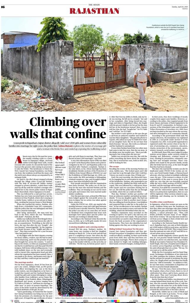 An NGO in Jaipur district ‘sold’ over 1,500 girls and women from vulnerable families into marriage for eight years under the garb of 'kanyadaan for poor girls'.

The stories of a teenage girl and a woman who broke free and ended up exposing the trafficking racket
<a href="/the_hindu/">The Hindu</a> -