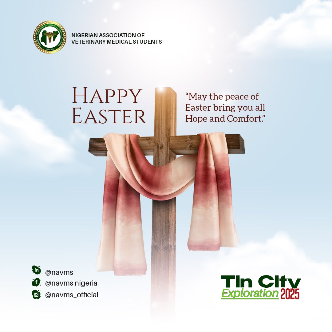 Wishing all our Christian veterinary medicine students in Nigeria a joyous and blessed Easter! May this sacred season bring renewal, hope, and peace to your hearts and communities. May your faith be strengthened.
He is Risen! 🌸🐾
 #Easter
 #NAVMSNEC