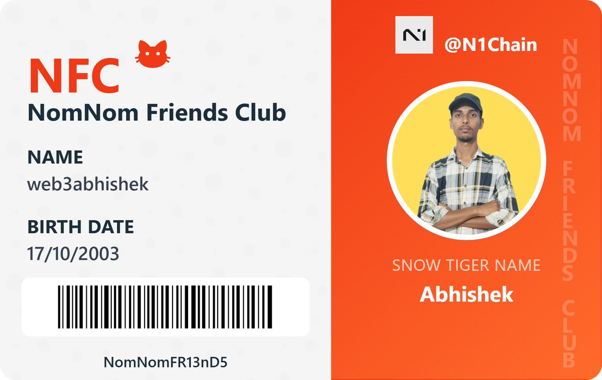 web3abhishek's tweet photo. I am in N1 chain now 

This is my N1 card
@N1Chain @JulesXBT
#N1Chain #NomNomID https://t.co/Da2Vv2RSk6