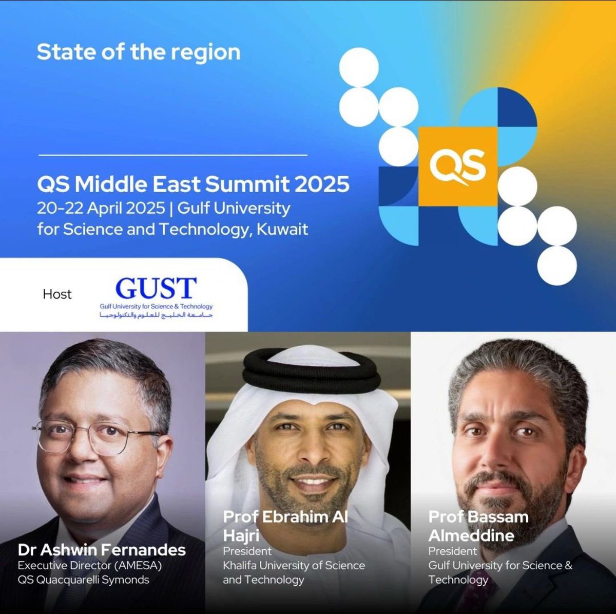 #MCBS is honored to announce that our Deputy Executive Chair will participate in the 2025 #QS Higher Ed Summit: Middle East Opening Session, hosted by Gulf University for Science and Technology (GUST).
#MCBS #QS2025 #HigherEd #Society5_0 #Leadership #Innovation