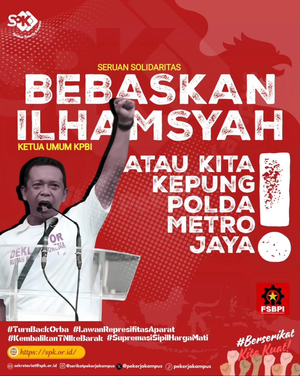 srpablo's tweet photo. ALERTA ALERTA!! 🚨 

Ketua Umum KPBI @persatuanburuh Bang Ilhamsyah (Bang Boink) ditangkap polisi siang ini tanpa alasan jelas!!

AYO GERAKKAN BURUH!!! ✊🏽⚒️ #SupremasiSipil #IndonesiaGelap

@pekerjakampus @barengwarga @BudiBukanIntel @KonstituenPB https://t.co/vOV5IxgAlC