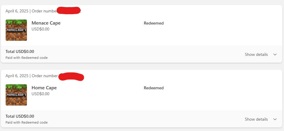flame2obvious's tweet photo. Hey @MojangSupport , I redeemed the minecraft movie capes like almost 15 days ago and its not showing up on my cape section yet can someone help me.. https://t.co/51ucwwOwTm