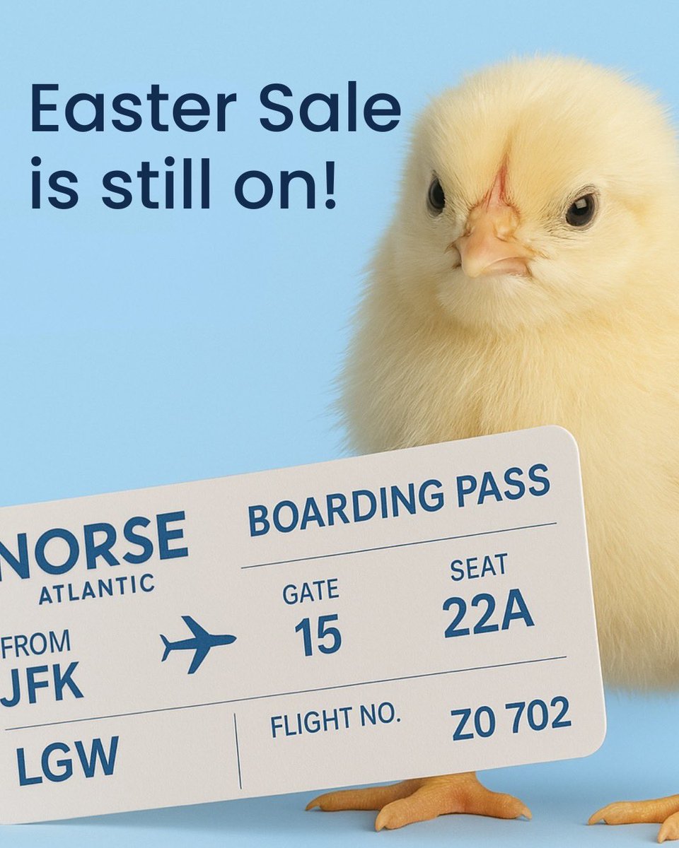 Our Easter Sale is still going strong… but not for long!

With fares from just $125*, your dream destination is only a few clicks away.

Book by 22 April to lock in these egg-stra dreamy deals 🐣✈️

Shop now: flynorse.com

*Limited availability at advertised fare,