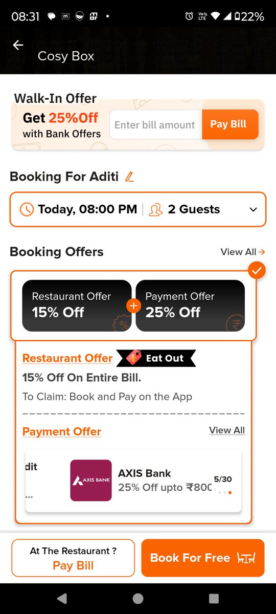 aditim14's tweet photo. BEWARE @eazydiner 's restaurant offer is FAKE While booking it shows a 15% Restaurant offer on booking &amp; paying via app. No where in app customer journey is it mentioned that this is on First Come First Serve basis. This you discover when discount is not applied &amp; you flag it. https://t.co/aibhvTqIRn