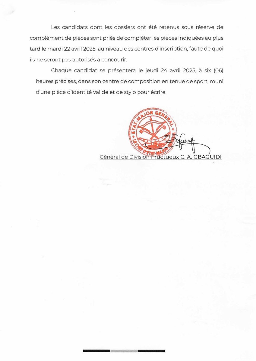 actualites229's tweet photo. 🇧🇯 Recrutement militaire sur titre de CENT (100) OPÉRATEURS DE DRONES au profit des #FAB
Dans le cadre du recrutement militaire sur titre de CENT (100) OPÉRATEURS DE DRONE au profit des Forces Armées Béninoises, il sera organisé du Jeudi 24 au Samedi 26 avril 2025, les épreuves écrites et pratiques dudit concours.
Les candidats autorisés a prendre part à ces épreuves sont ceux préalablement inscrits et retenus après les études de dossiers. Les noms de ces candidats sont affichés dans les différents centres d'inscription retenus.
🌐 Lire le Communiqué ⬇️