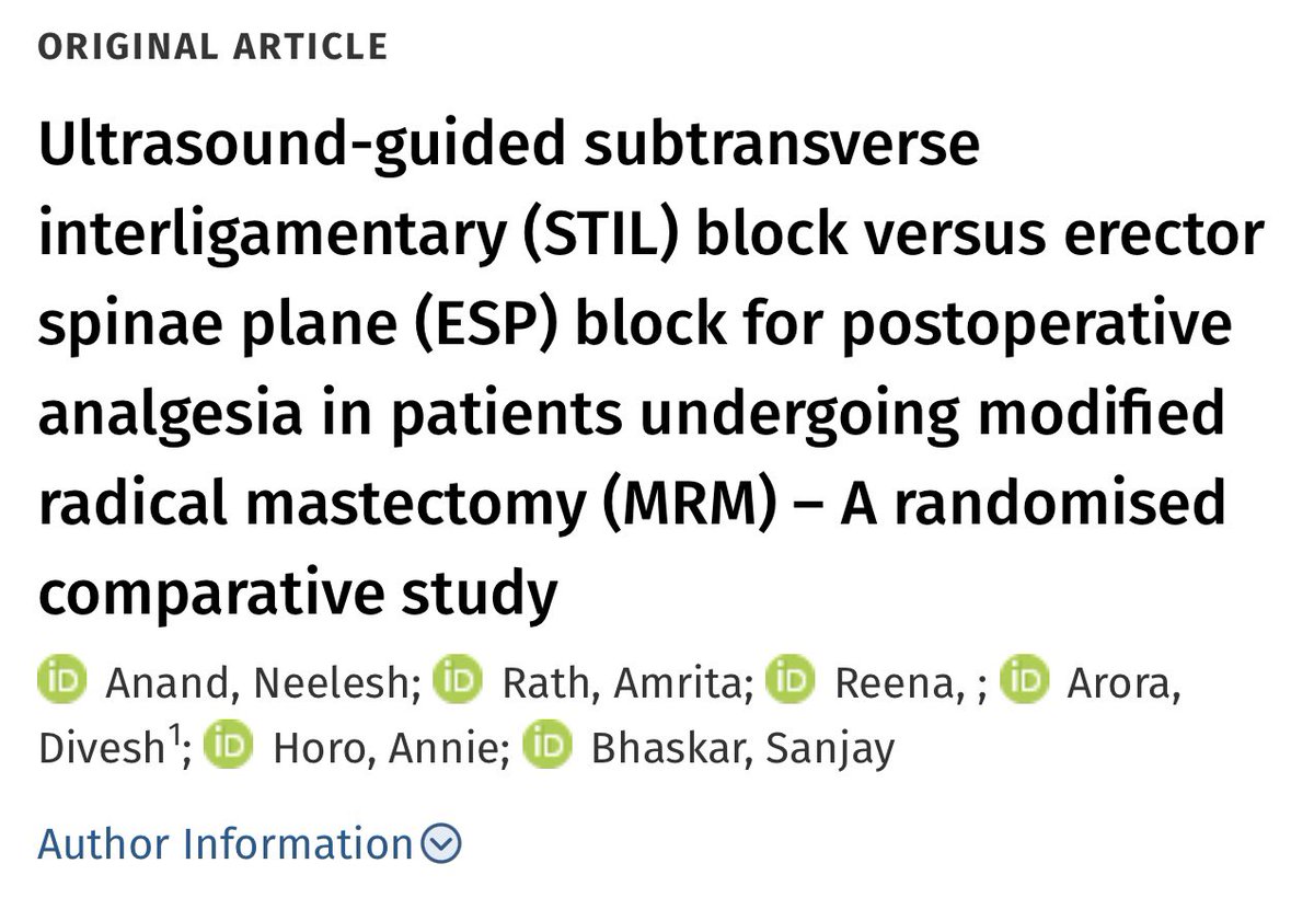 The " (STIL) block" has been grouped under the umbrella term  ITP block .The STIL technique I should clarify that I am not claiming it as "our block" ☺️ is more effective than ESP block and safer than the PVB. <a href="/SerkanTulgarMD/">Tulgar S</a> journals.lww.com/ijaweb/fulltex…