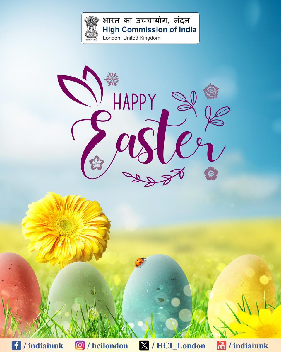 HCI_London's tweet photo. Team @HCI_London wishes everyone a very happy and blessed Easter.

May this Easter bring renewed hope, peace, and joy to you and your loved ones. Let it be a time of reflection, gratitude, and new beginnings.

@VDoraiswami @sujitjoyghosh @MEAIndia @IndianDiplomacy https://t.co/fgNXiYBX0V