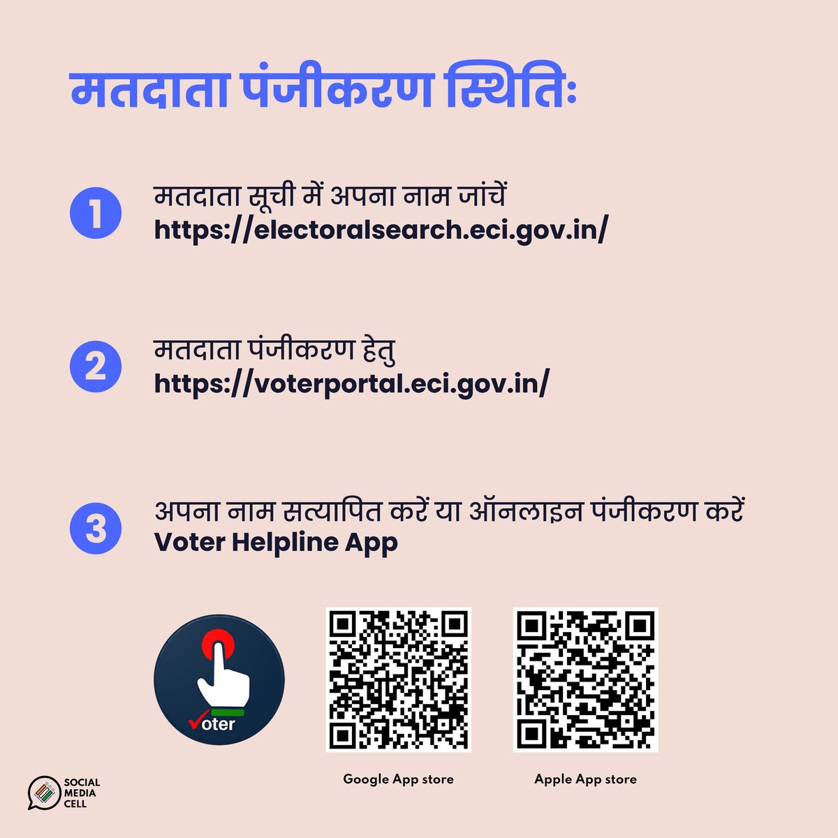 मतदान करना है, पर मतदाता पंजीकरण कैसे करें?

मतदाता सेवा पोर्टल पर फॉर्म 6 भरकर पंजीकरण करें और नामांकन की स्तिथि जांचें !

Link: voters.eci.gov.in 

#ECI #VoterRegisteration #Elections2025