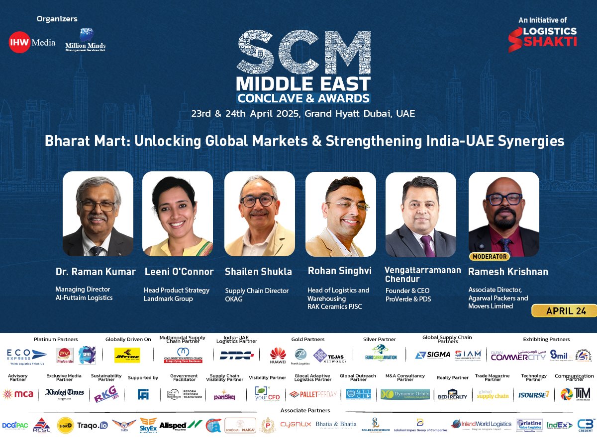 Logisticshakti's tweet photo. #SCMConclave : Bharat Mart: Unlocking Global Markets & Strengthening India-UAE Synergies
📅 24th April, 12:10 PM – 12:40 PM GST
📍 Grand Hyatt, Dubai
To register as delegate, visit: https://t.co/zJEbK4G46i
#SCMMiddleEast #LogisticsShakti https://t.co/NcnLKtMk72