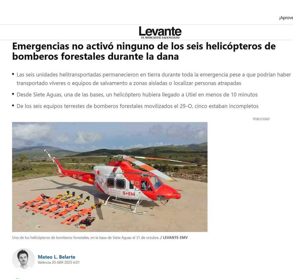 Los helicópteros se quedaron en tierra. 
Podrían haber localizado personas atrapadas, haber transportado víveres o equipos d salvamento,pero el Consell de Mazón <a href="/GVAEmergencias/">GVA Emergències i Interior</a> no movilizó ninguno d los 6 helicópteros de los bomberos forestales. 👇@
levante-emv.com/comunitat-vale…