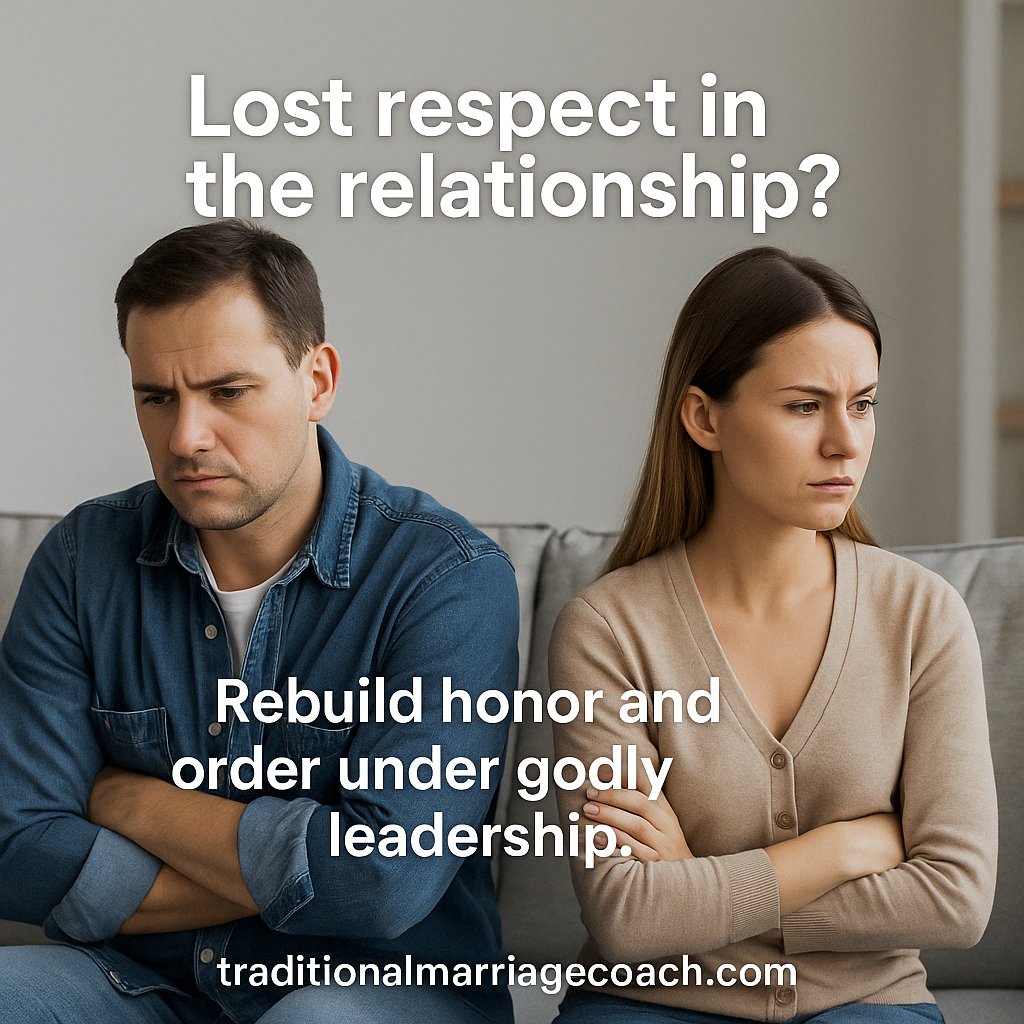 TradMCoach's tweet photo. When respect is gone, everything crumbles. I help couples rebuild honor, restore order, and bring love back under godly leadership.

#TraditionalMarriage #RespectInMarriage #MarriageHelp #ChristianCouples #HeadshipAndSupport #FaithfulWife #GodlyHusband #MarriageCoaching https://t.co/YYZYNsD2ol