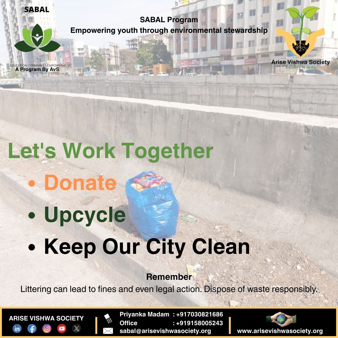 AriseVishwa's tweet photo. Hello
Donate gently used clothes & textiles to those in need. Let's keep our community clean & beautiful.
#DonateClothes #Sustainability #CommunitySupport #KeepItClean #Responsibility #SABALProgram #AriseVishwaSocietyNGO #SDGS #CSR #KatrajPune #Everyone #Highlight #Admin #Viral https://t.co/TqMGFOIKQl