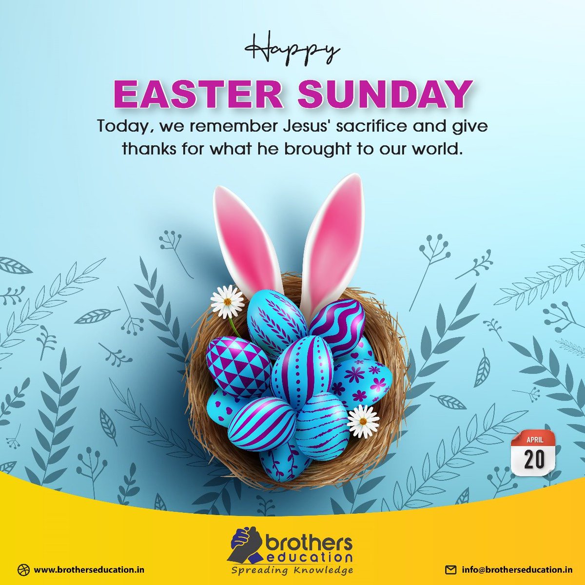 brotherssedu's tweet photo. Happy Easter Sunday!
Celebrate love, hope &amp; new beginnings this Easter 2025! 🐣🌸
Join the joy! 🎉
#Easter2025 #SpringVibes #Renewal https://t.co/ufZ8C6EEdb