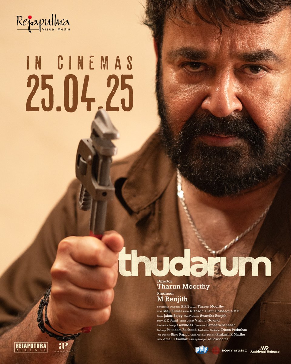 Rejaputhra Visual Media (@rejaputhra_vm) on Twitter photo April 25. Mark your calendars.
#ThudarumOnApril25
<a href="/Rejaputhra_VM/">Rejaputhra Visual Media</a> <a href="/talk2tharun/">Tharun Moorthy</a> <a href="/Mohanlal/">Mohanlal</a> #Shobana #MRenjith #KRSunil #ShajiKumar <a href="/JxBe/">Jakes Bejoy</a> April 25. Mark your calendars.
#ThudarumOnApril25
<a href="/Rejaputhra_VM/">Rejaputhra Visual Media</a> <a href="/talk2tharun/">Tharun Moorthy</a> <a href="/Mohanlal/">Mohanlal</a> #Shobana #MRenjith #KRSunil #ShajiKumar <a href="/JxBe/">Jakes Bejoy</a>