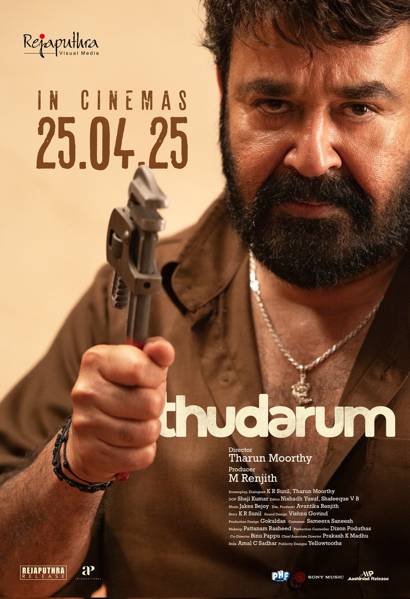 Mohanlal's tweet photo. April 25. Mark your calendars. 

#ThudarumOnApril25 
#Thudarum 

@Rejaputhra_VM @talk2tharun #Shobana #MRenjith #KRSunil #ShajiKumar @JxBe https://t.co/yIEKpqPJmf