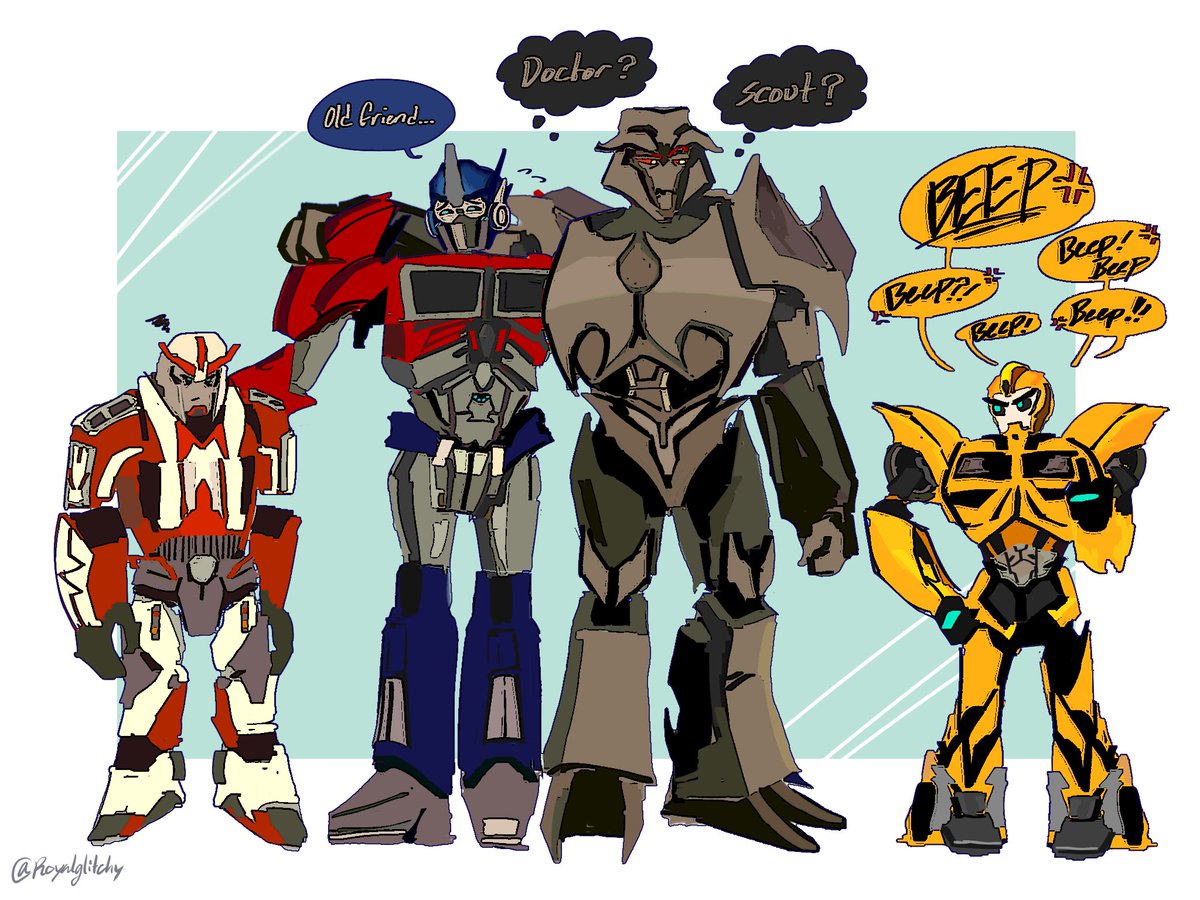 RoyalGlitchy's tweet photo. Cute lil found family it makes me sick, but I love how done Ratchet looks he’s so over everything 🩷
#tfa #megop #optimusprimetfp #megatrontfp #bumblebeetfp #ratchettfp https://t.co/7NNAd29TBA