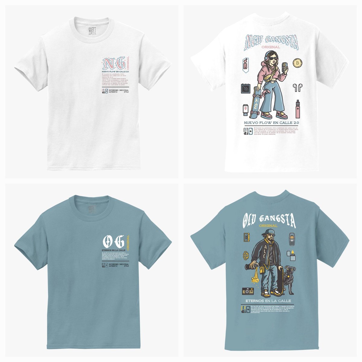 Hey! New Gs and Old Gs! Times as changed but we still need each other!
When old Gs listen to new Gs, they learn to walk the future. When new G's listen to old Gs they get prepared for the present. #gangsta #tshirt #oldvsnew #losdias