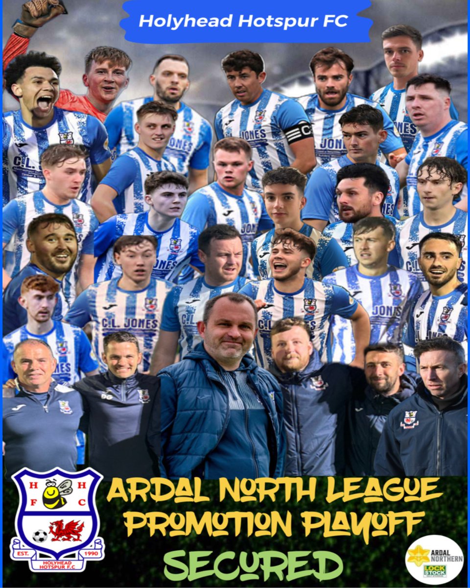 Holyhead Hotspur FC ๐ (@holyheadhotspur) on Twitter photo Following todayโs draw vs <a href="/LLANRWSTUTD_FC/">CPD LLANRWSTUTD FC</a> . We have secured <a href="/ArdalNorthern/">Lock Stock Ardal Northern Leagues</a> league runners up and promotion playoff spot to Tier 2 @cymruleagues ๐ฅ๐
Congratulations everyone at the club for a superb season. One more final push needed to achieve promotion ๐โฌ๏ธ
๐ตโช๏ธ๐
#HHFC Following todayโs draw vs <a href="/LLANRWSTUTD_FC/">CPD LLANRWSTUTD FC</a> . We have secured <a href="/ArdalNorthern/">Lock Stock Ardal Northern Leagues</a> league runners up and promotion playoff spot to Tier 2 @cymruleagues ๐ฅ๐
Congratulations everyone at the club for a superb season. One more final push needed to achieve promotion ๐โฌ๏ธ
๐ตโช๏ธ๐
#HHFC