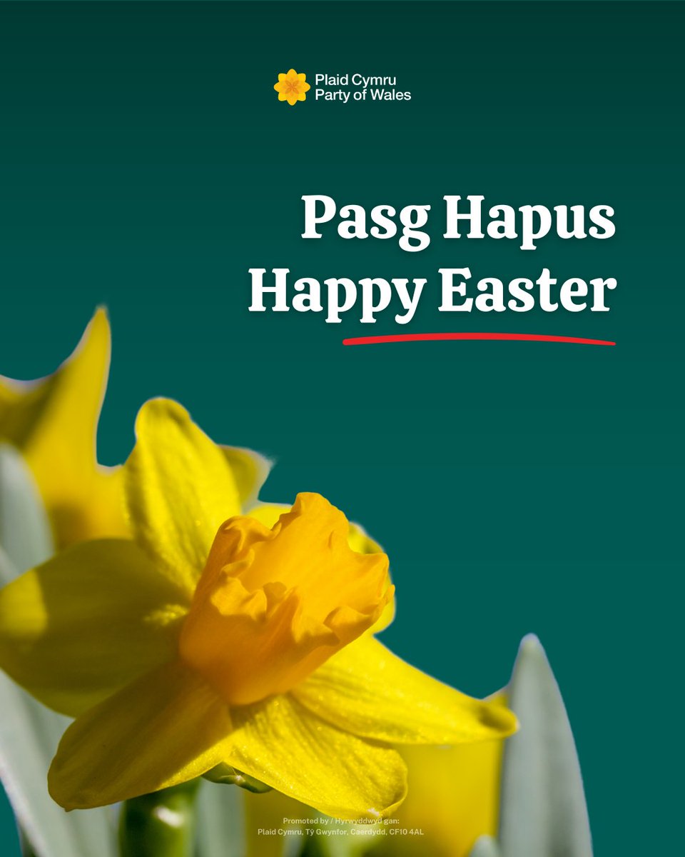 Gan bawb yma ym Mhlaid Cymru, Pasg Hapus i'r gymuned Gristnogol ac i bawb sy’n dathlu.

From everyone in Plaid Cymru, a Happy Easter to the Christian community and to everyone celebrating. 

✝️🐣