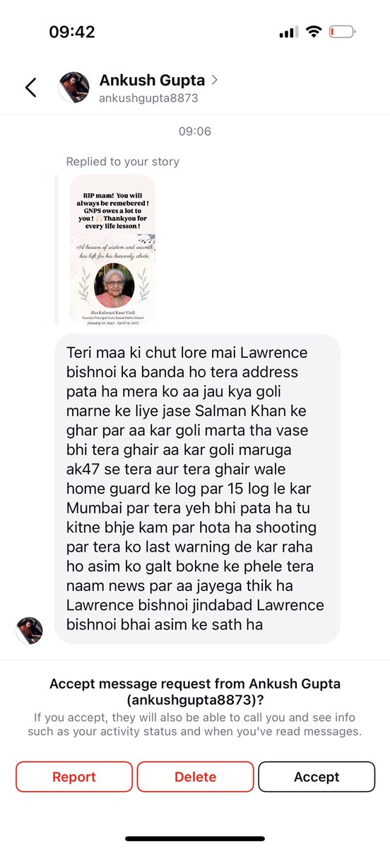 ashukla09's tweet photo. DEATH THREATS to my family ! @DGPPunjabPolice @PunjabPoliceInd @DgpChdPolice @ChdPol. Person seems to be from Chandigarh / Mohali . Please act firmly &amp; promptly.  To anyone who recognises the person plz report to @DGPPunjabPolice https://t.co/XLkktoYUXa